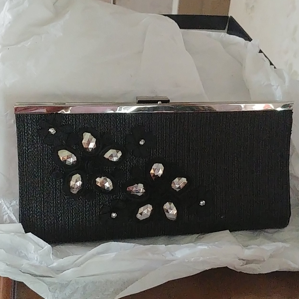 WHBM  black clutch bag with detail